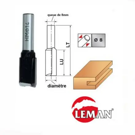 fraise à rainer droite carbure HM D. 12 mm 20x55 mm LEMAN