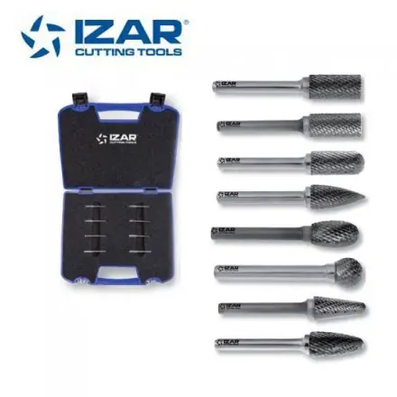 fraise lime rotative carbure Izar (coffret de 8) sur tige 3 mm