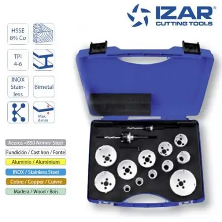 coffret trépans Izar HSSE 8%Co bimétal TPI 4-6 de 19 à 76 mm