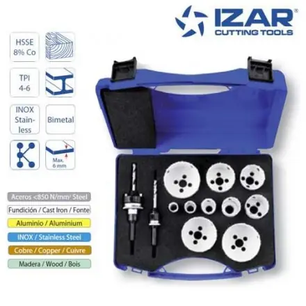 coffret trépans Izar HSSE 8%Co bimétal TPI 4-6 de 16 à 65 mm