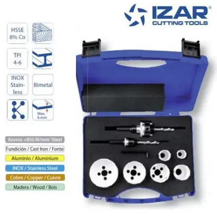 coffret trépans Izar HSSE 8%Co bimétal TPI 4-6 de 16 à 51 mm