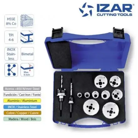 coffret trépans Izar HSSE 8%Co bimétal TPI 4-6 de 16 à 64 mm