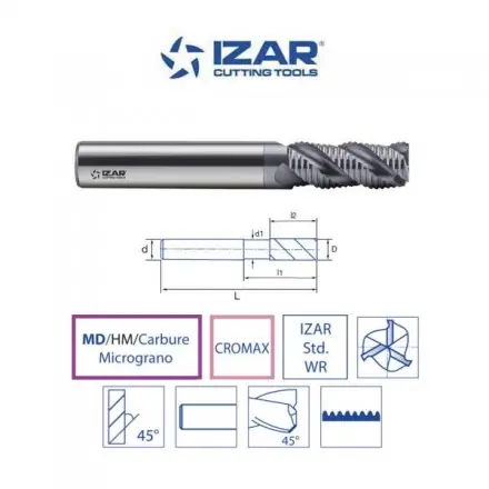 fraise ébauche 45° carbure MD/HM Izar pour inox de 6 à 20 mm