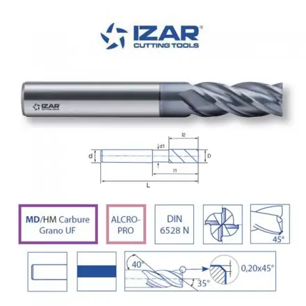 fraise finition hélice variable DIN 6528 carbure MD/HM AlTiN Izar de 2 à 20 mm