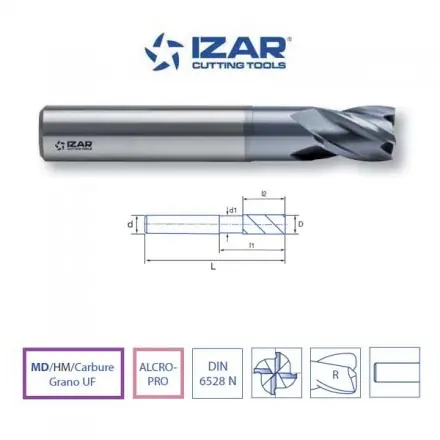 fraise finition Izar DIN 6528N torique carbure MD/HM Izar de 1 à 20 mm