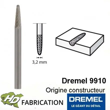fraise en carbure de tungstène à bout fléché 3,2 mm Dremel 9910