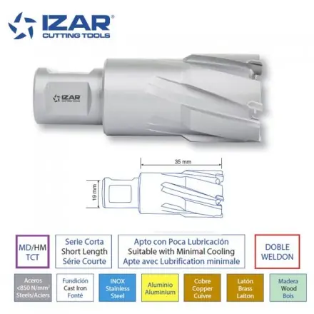fraise à carotter Izar carbure MD/HM TCT courte de 14 à 60 mm