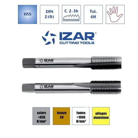 taraud à main (jeu de 2) Izar HSS metrique pas fin M7x0.75