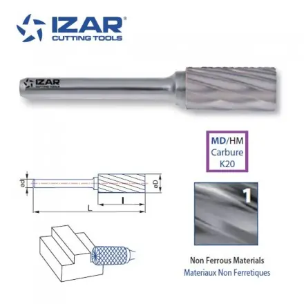 fraise rotative carbure Izar cylindrique ZYA-S denture 1 de 3 à 25 mm