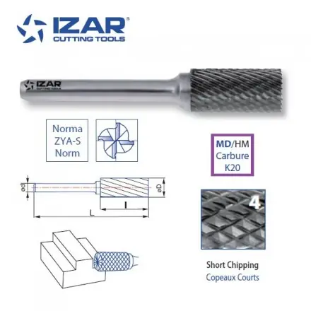 fraise rotative carbure Izar cylindrique ZYA-S denture 4 de 3 à 16 mm