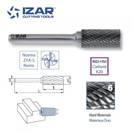 fraise rotative carbure Izar cylindrique ZYA-S denture 6 de 3 à 25 mm