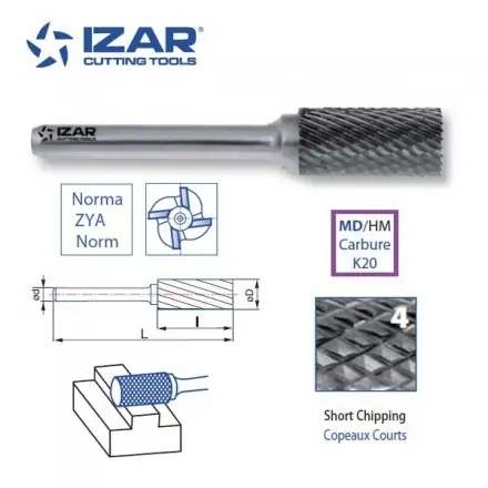 fraise rotative carbure Izar cylindrique ZYA denture 4 de 3 à 16 mm