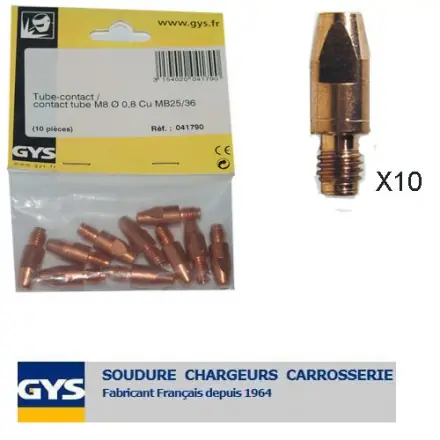 10 tubes contacts D.0,8 mm M8 pour torche 350 A