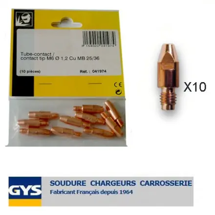 10 tubes contacts D.1,2 mm M6 pour torche 250 A/350 A