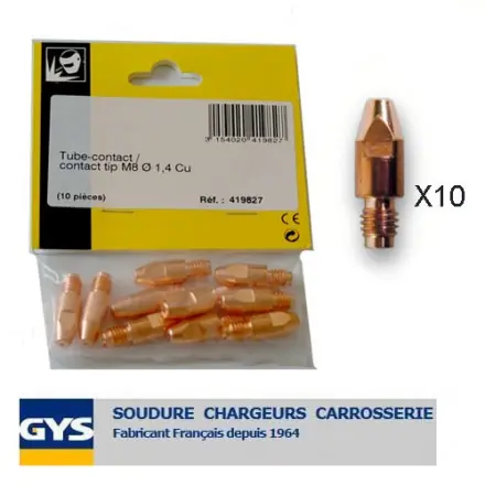 10 tubes contacts GYS D.1 mm M8 pour torche 350A/380A/450A
