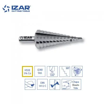 SK0123285-FR20260707-142325-0 foret étagé HSSE 5%Co inox Izar capacités de 4 à 60 mm