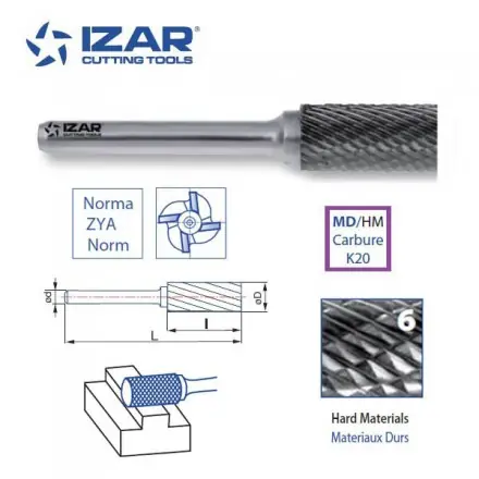 fraise rotative carbure Izar cylindrique ZYA denture 6 de 3 à 25 mm