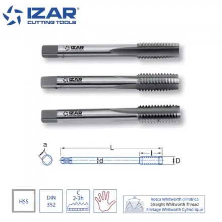 taraud à main (jeu de 3) HSS Izar Whitworth de 3/32" à 2"