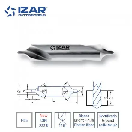 foret à centrer double Izar HSS DIN333B de 1 à 6.30 mm