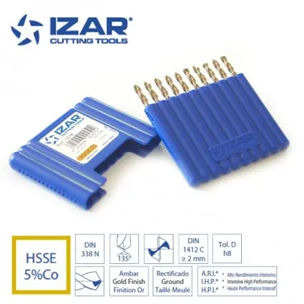 foret HSSE 5%Co metaux durs DIN338N 0.5 à 13 mm Izar (boîte)
