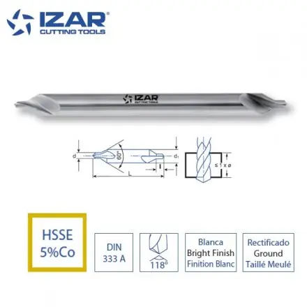foret à center Izar double long HSSE 5%Co de 1 à 5 mm