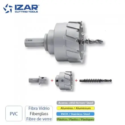 Foret fraise à trépaner carbure Izar pour inox de 18 à 125 mm x L. 50 mm