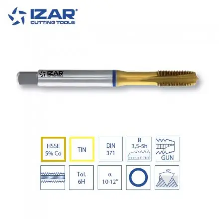 Taraud droit machine Izar HSSE5%co TIN pour inox, métrique de M3 à M10