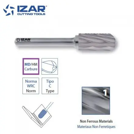 fraise rotative carbure Izar cylindrique arrondie WRC denture 1 de 3 à 19 mm