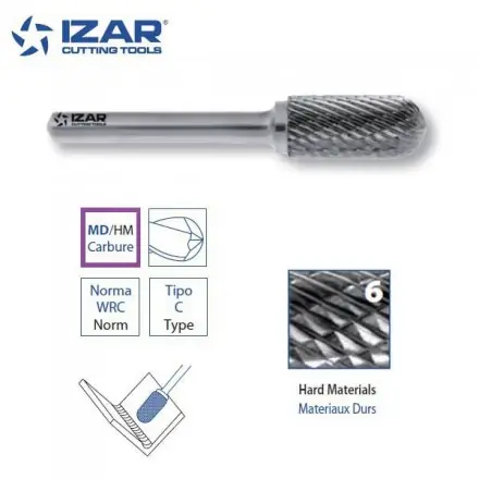 fraise rotative carbure Izar cylindrique arrondie WRC denture 6 de 3 à 25 mm