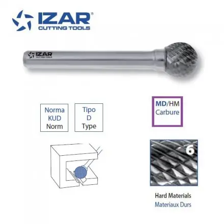 fraise rotative carbure Izar sphérique KUD denture 6 de 3 à 25 mm