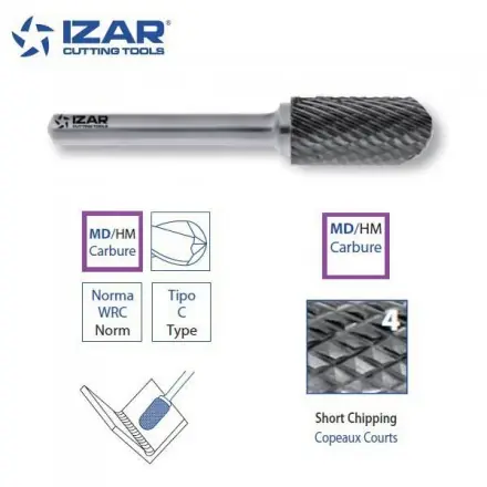 fraise rotative carbure Izar cylindrique arrondie WRC denture 4 de 3 à 16 mm