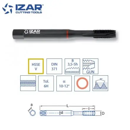 Taraud droit machine Izar HSSEV métrique pour alliages de M3 à M10