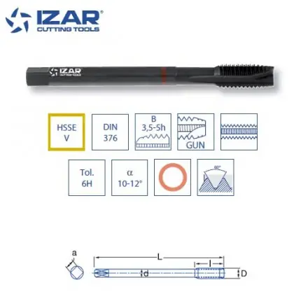 Taraud droit machine Izar HSSEV métrique pour alliages de M8 à M20
