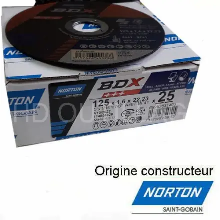 25 disques à tronçonner acier inox Norton BDX 125x1.6 mm