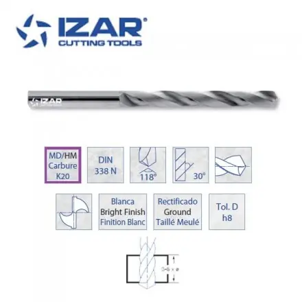 foret carbure MD/HM K20 Izar série courte de 1 à 13 mm