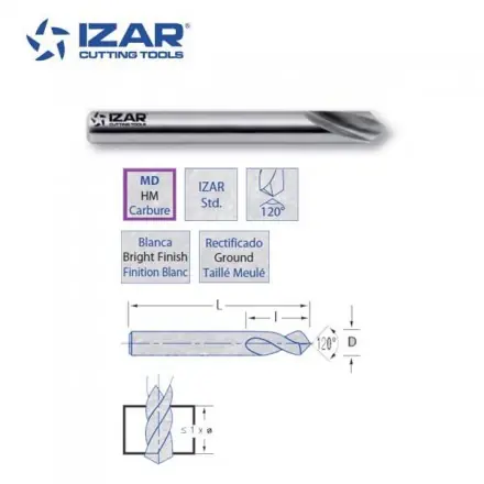 foret à centrer carbure 120° MD/HM CNC Izar de 2 à 20 mm