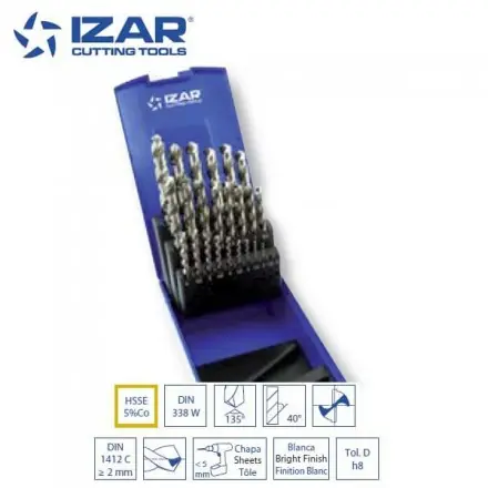coffret 25 forets HSSE-5%Co Izar pour inox de 1 à 13 mm par 0.5 mm