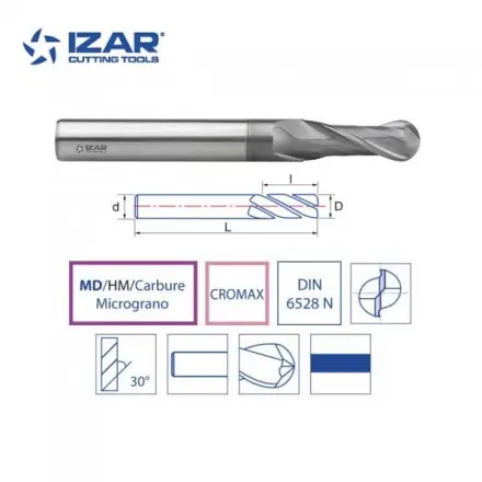 fraise finition carbure MD/HM sphérique longue Izar de 2 à 20 mm