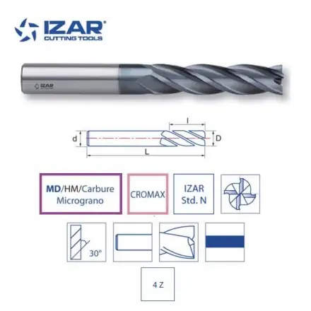 fraise finition carbure Cromax 4Z longue Izar de 3 à 20 mm
