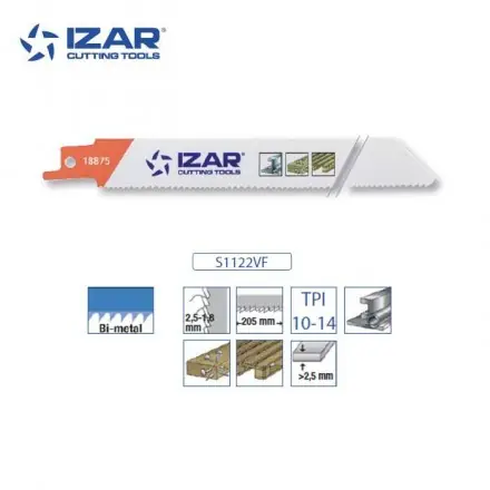 Lame scie sabre Izar S1122VF (lot de 5) bimétal 225 mm TPI 10-14