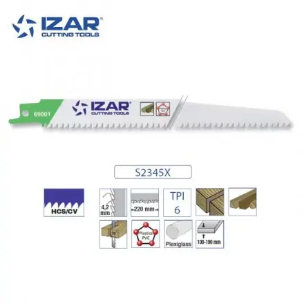 Lame scie sabre Izar S2345X (lot de 5) HCS/CV 240 mm TPI 6