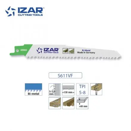 Lame scie sabre Izar S611VF (lot de 5) bimétal 150 mm TPI 5-8