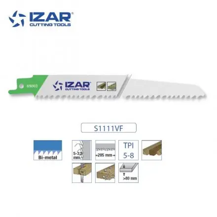 Lame scie sabre Izar S1111VF (lot de 5) bimétal 225 mm TPI 5-8