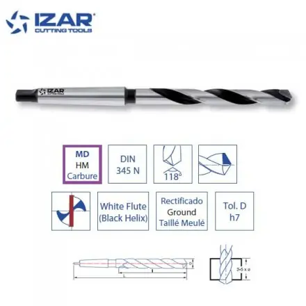 foret Izar cône morse pointe carbure HM/MD de 8 à 35 mm