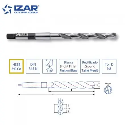 foret Izar cône morse HSSE 5%Co Pour inox de 10 à 40 mm