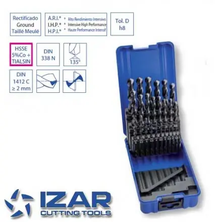 coffret 25 forets HSSE 5%Co TIALSIN metaux durs de 1 à 13 mm par 0.5 mm Izar