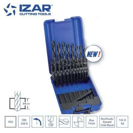 coffret 19 forets HSS coupe à gauche DIN338N Izar de 1 à 10 mm par 0.5 mm
