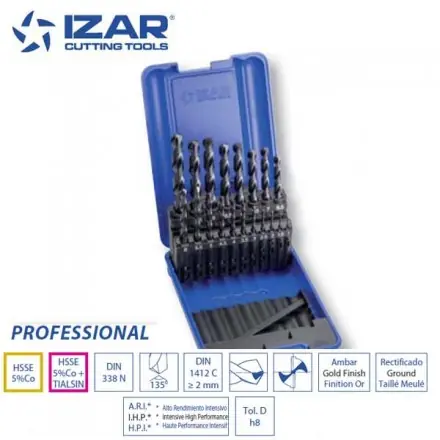 coffret 19 forets HSSE 5%Co TIALSIN metaux durs Izar de 1 à 10 mm par 0.5 mm