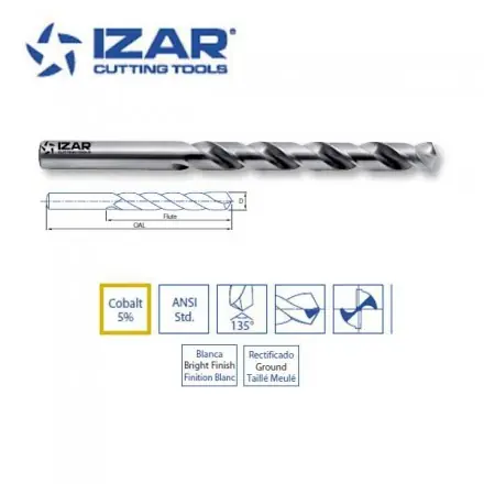 foret HSSE 5%Co Izar pour Inox impérial en pouce de 1/16" à 1/2" (boîte)