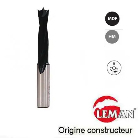 Mèche à tourillon carbure D. 5 mm L. 57 mm rot. droite - 265.705.00 - Leman